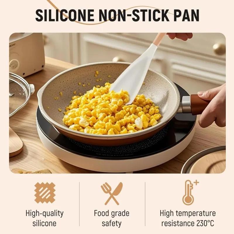 

Nonstick Silicone Spoonula 12.2 Wooden Handle Cooking Spoon Safe for Non-Stick Pans Perfect Spatula for Baking Mixing Scraping чорний