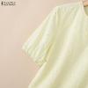 ZANZEA Women Casual Round Neck Lace Crochet Patchwork Summer Short Sleeve Blouse
