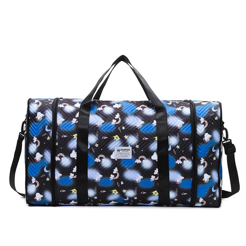 Neue Sport-Kurzstrecken-Reisetasche Trocken- und Nassseparation faltbare Handtasche Damenmode bedruckte erweiterbare Fitness-Tasche