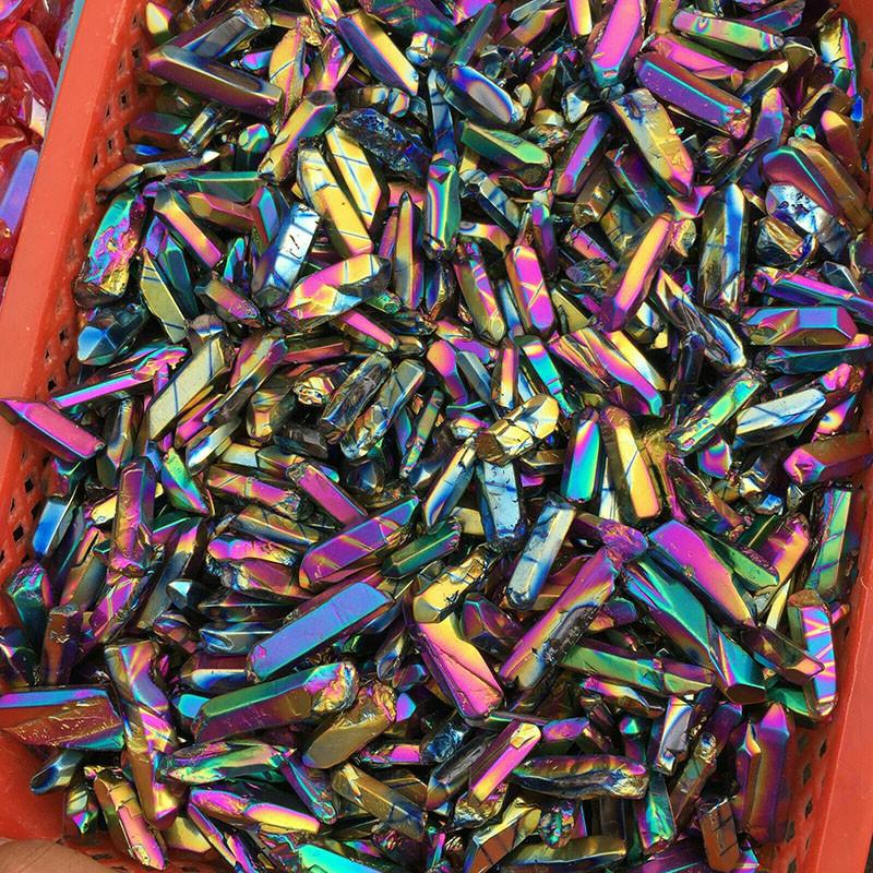 Rainbow Electroplate Colorful Titanium Aura Lemurian Seed Quartz Crystal Decor