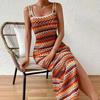 Summer Square Collar Stripe Side Slit Long Dress Women Bohemia Bodycon Dress Sexy Package Hips Sleeveless Tank Dresses Clothing