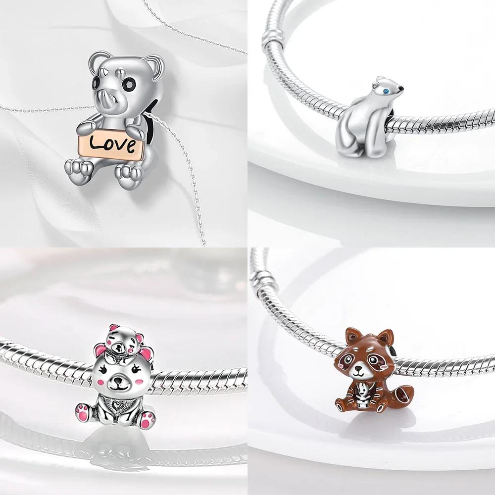Authentic Original Brown Bear Cute Animal Polar Bear Heart Love Copper Metal Bag Charm Bead Components Bead Component Compatible With Bracelet High