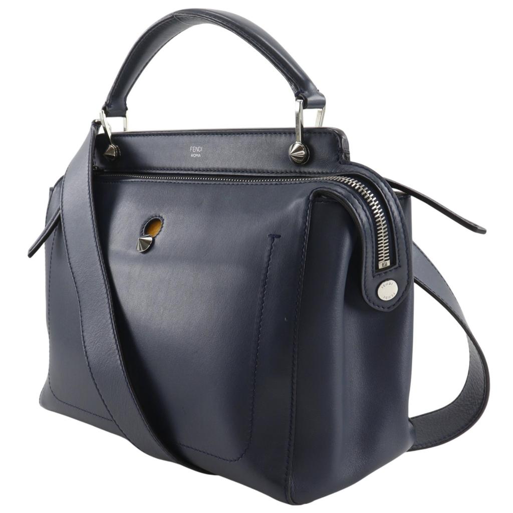 FENDI Dot com Handbag 2WAYShoulder Navy blue Calfskin Women Used