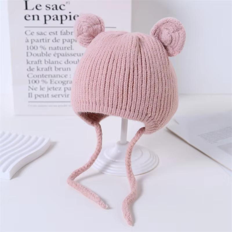 Cute Baby Hat With Ears Autumn Winter Toddler Boys Girls Knitted Beanie Solid Color Infant Kids Warm Earflap Cap