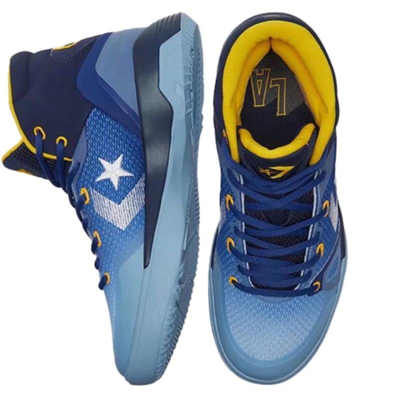 Converse G4 Round Toe Lace-up Mesh Fabric Mid-Top Practical Basketball Shoes Unisex Blue and Yellow