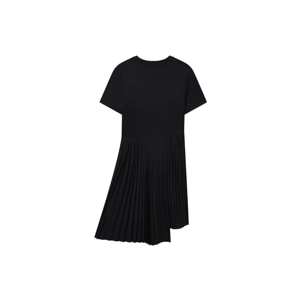 Fila Classic Business Pleated Irregular Hem Round Neck Short Sleeve Dress Women Dresses Legendary-Blue F11W321309FNV