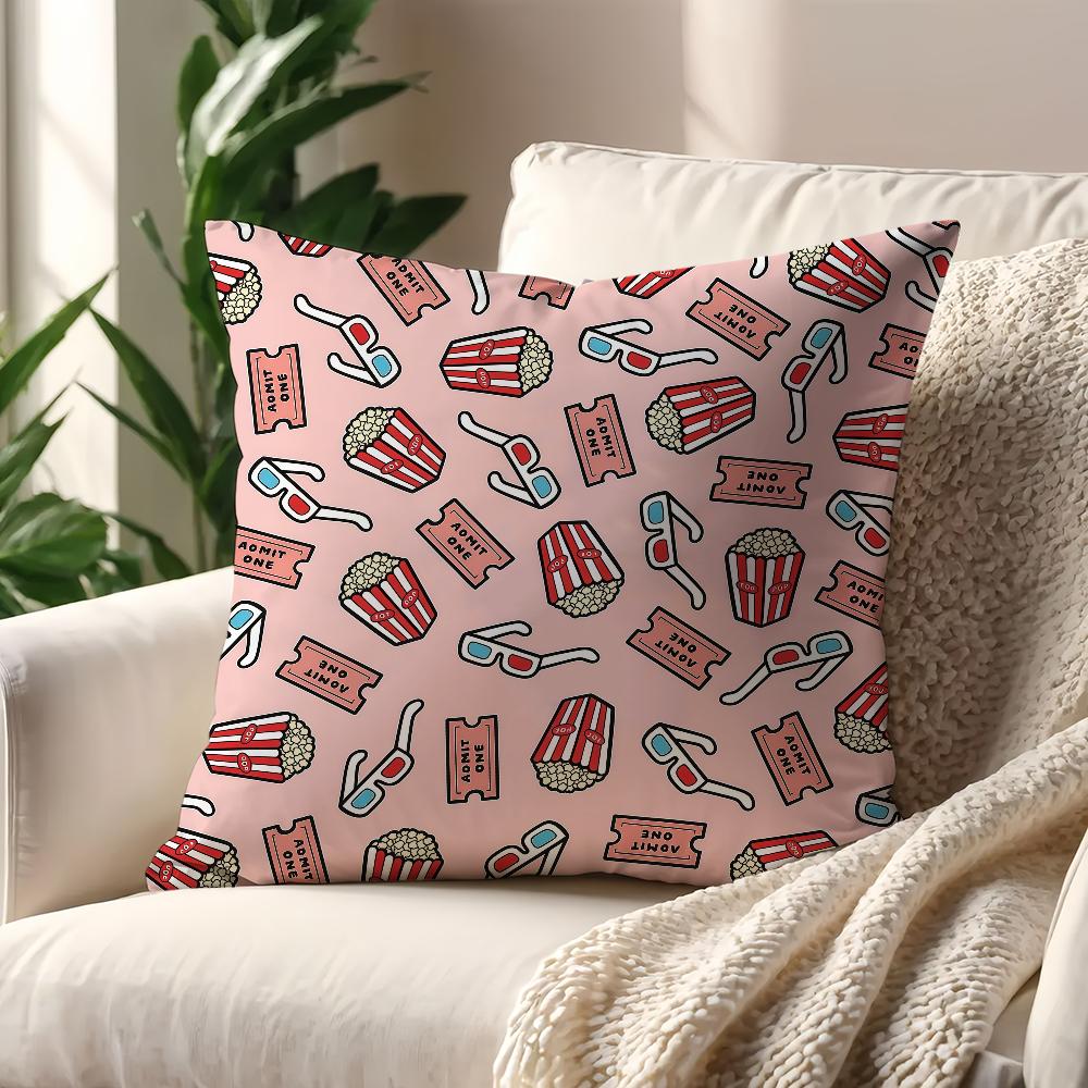 Retro Movie Night Popcorn Cushion Cover For Pillow Printing Sofa Decoration Home Car Room Coffee Shop Office Nordic Simplicity