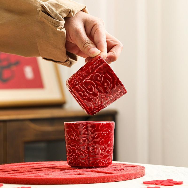 Chinese ceramic single cup tea set, tea cup, teacup master cup, wedding red newcomer tea cup, engagement cup