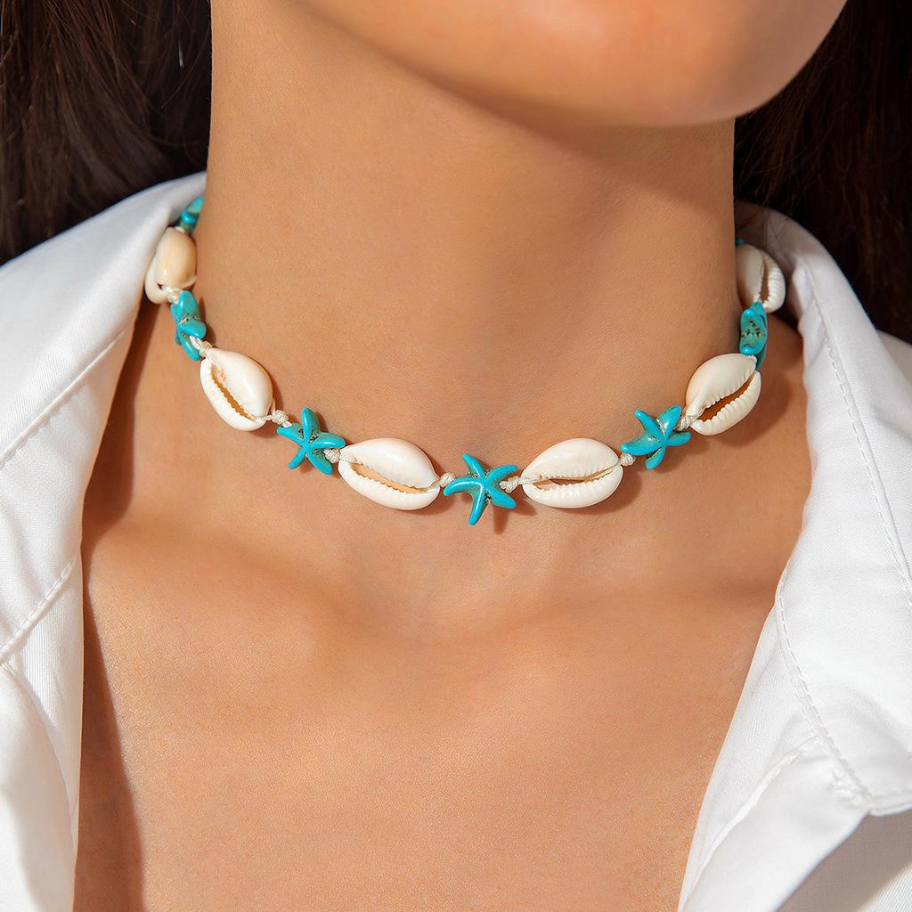 Seaside Vacation Series Beaded Necklace Beach Sea Star Shell Ornament Retro Coconut Tree Scallop Necklace for Women