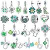 Lucky 925 Silver Charms Green Four Leaf Clover Horseshoe Bead Earrings Pendant Exquisite Bracelets Necklaces DIY Jewelry