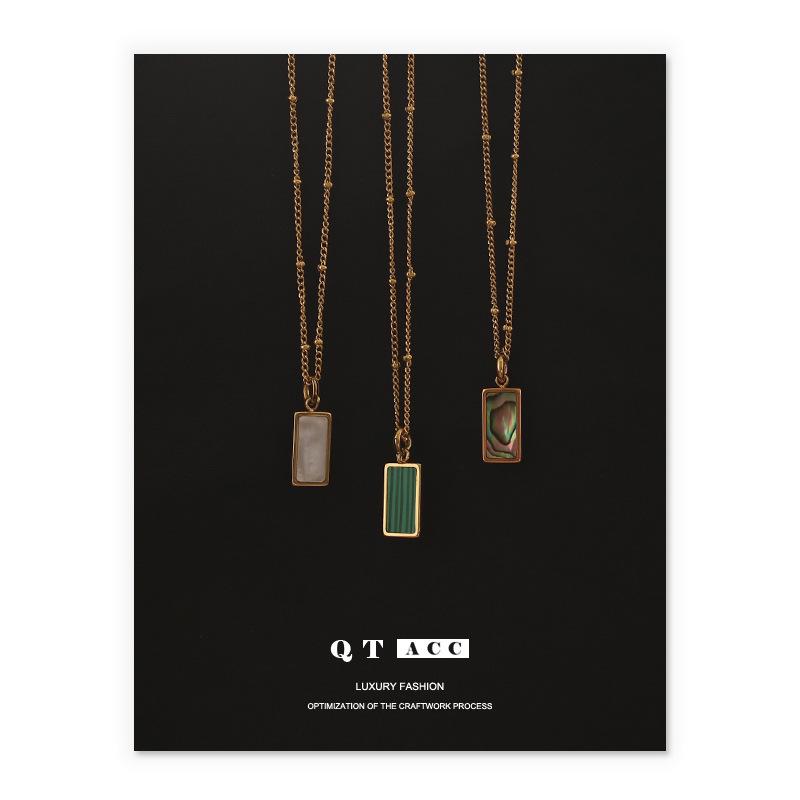 

Retro Temperament Pendant Necklace, Titanium Steel with Gold, Mother-of-Pearl, Malachite, High Color Retention Design
