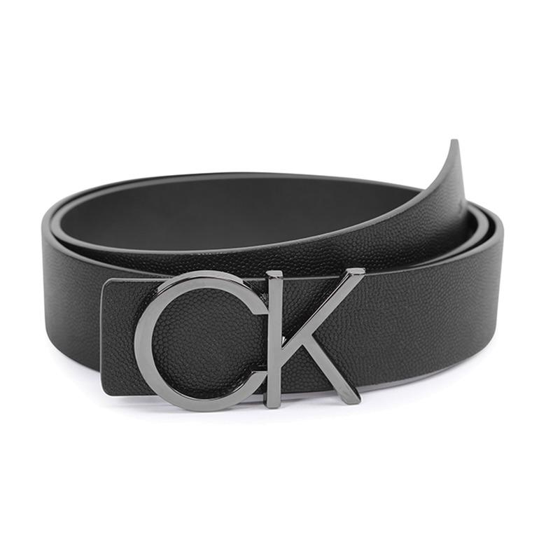 Calvin Klein Letter smooth buckle pebbled cow leather belt men's black width 3.5cm HC0605H4000-001