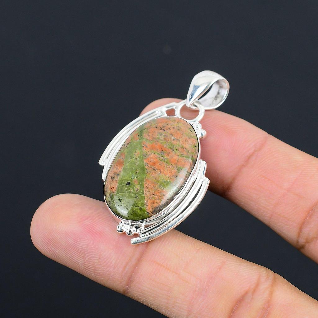 925 Silver Heart Chakra Unakite Gemstone Wedding Sister Unique Pendant Jewelry
