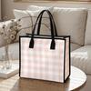 Pink Plaid Canvas Tote Bag Casual Daily Handbag Large Capacity Lightweight Shopping Shoulder Bag for Women