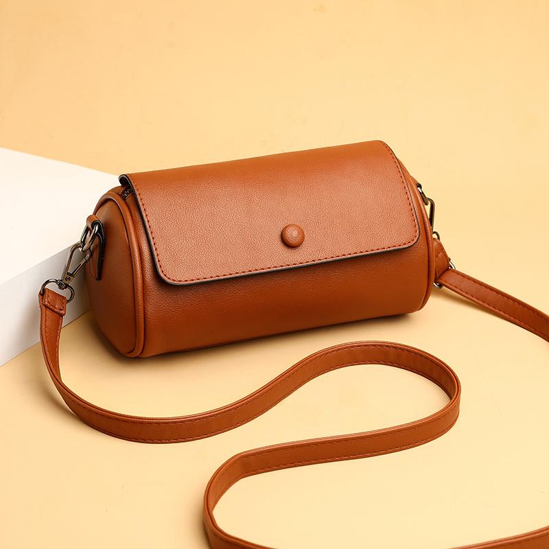 Soft Leather Small Bag Women's One-shoulder Messenger Bag 2026 New Versatile Women's Solid Color Bag Cylinder Bag