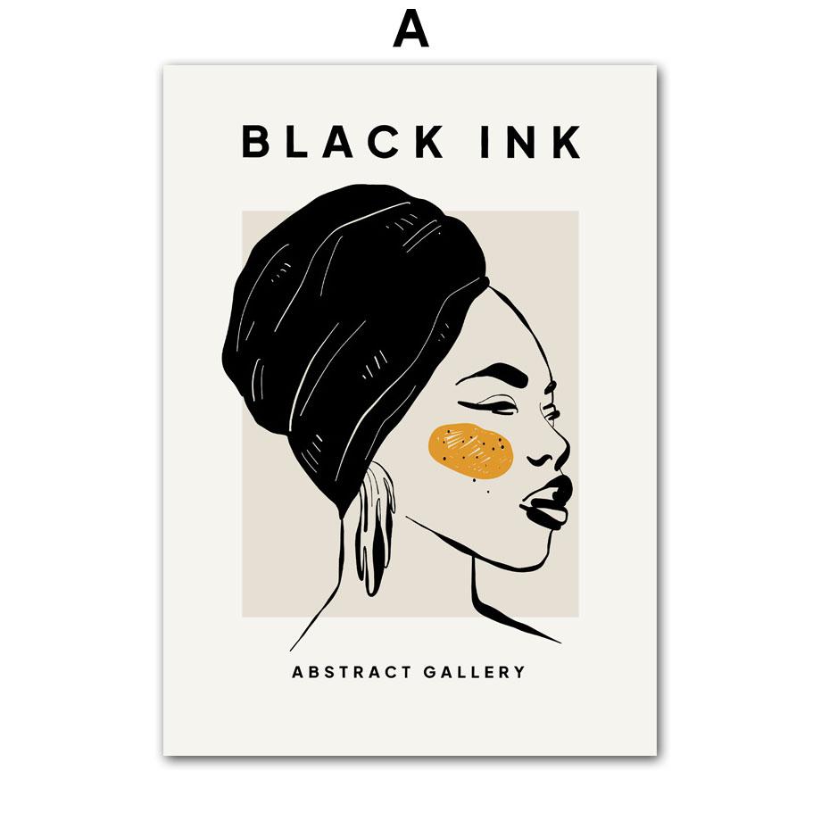 Black Ink Girl Leaf Wine Glass Line Wall Art Canvas Painting Abstract Posters And Prints Wall Picture For Living Room Home Decor