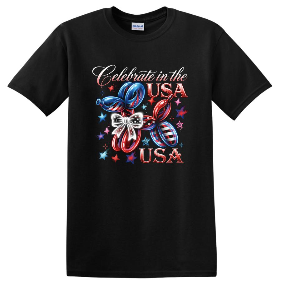 Celebrate in the USA 250 Anniversary Balloons Red Blue Stars T Shirt Tee M