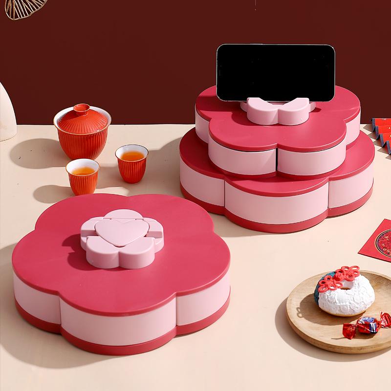 Chinese Style Double-layer Rotating Fruit Tray Candy Box Lotus Fruit Box New Year Candy Fruit Storage