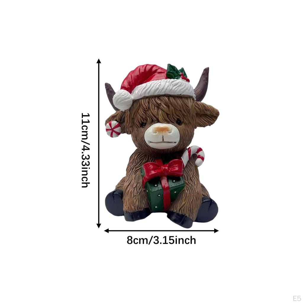 Christmas Cow Statue Figurine Collection Festival Desktop Ornament for Shelf Farmhouse Dining