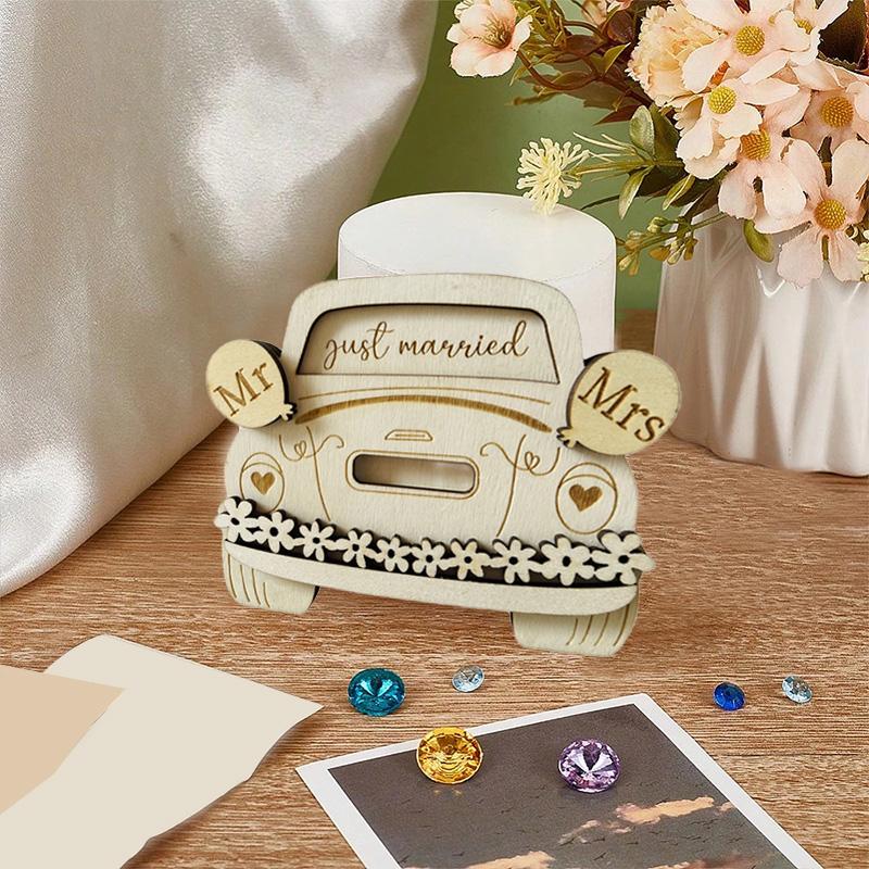 1PC Money Gift Holder Creative Congrats Card Wooden Crafts Desktop Ornament Unfinished Wood Car Shape Wedding