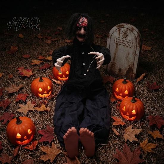 Realistic Cemetery Landscaping Prop Animated Zombie Halloween Decoration Creepy Sound Activated Haunted House with Scary Commercial Grade Gear Sound,
