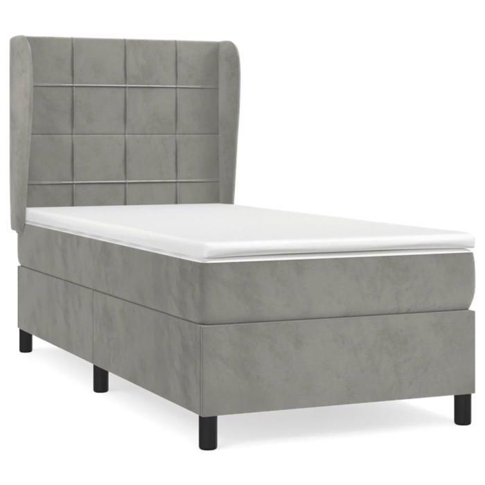 3129189 vidaXL Divan Bed and Mattress Light Grey 90x200 Cm Velvet