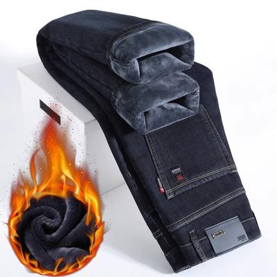 Frühling Herbst Winter Neue Herren Plüsch Jeans Schlankmachend Gerade Stretch Business Vielseitig Lange Hosen
