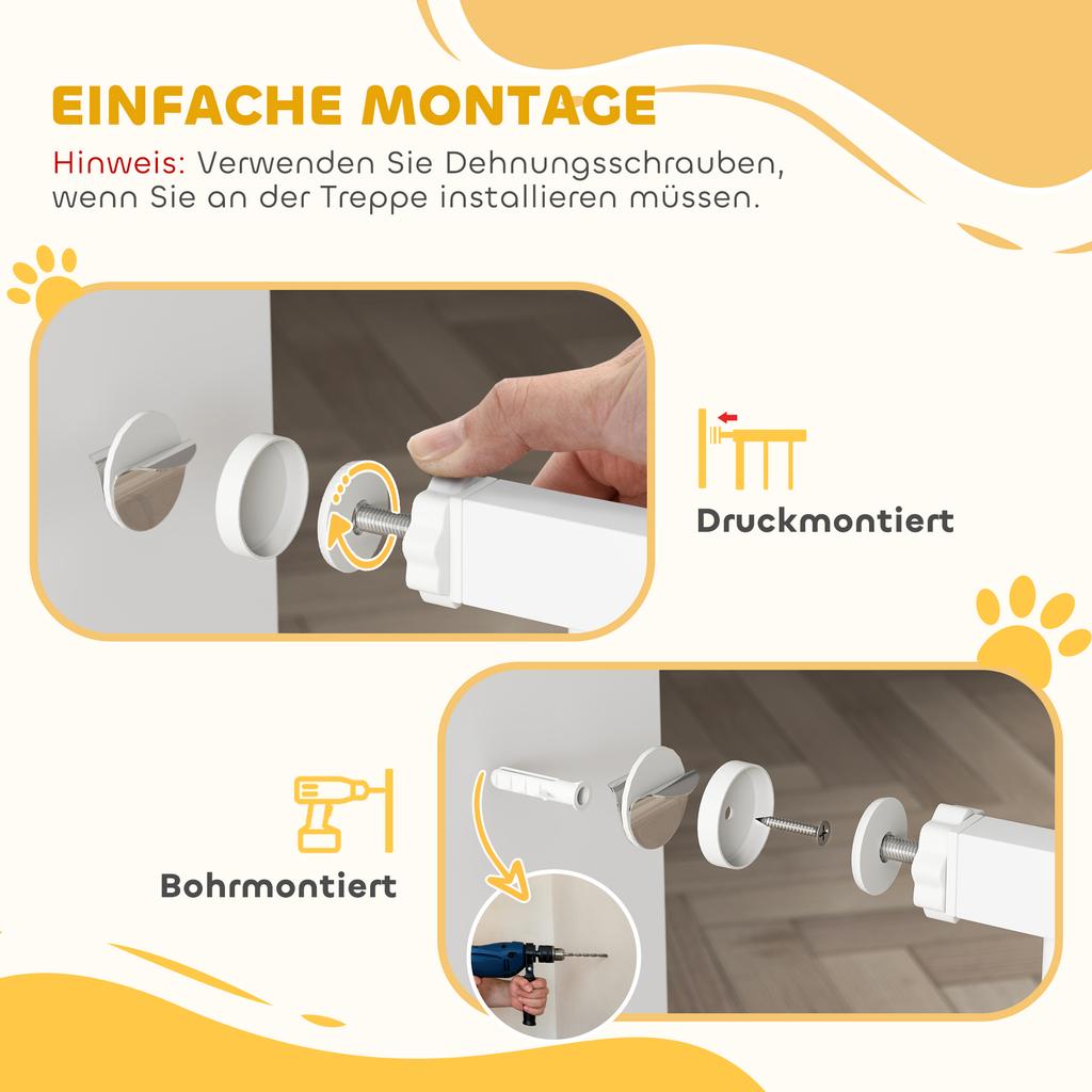 Dog Gate Pet Safety Gate Stair Barrier Pressure Mount Adjustable 76-82/86-97/101-107 cm, White