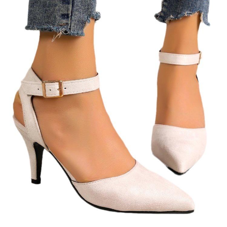 Außenhandel 2024 Sommer neue spitze eckige Schnalle High Heels Mode Einzelne Schuhe dünner Absatz Tasche Kopf Sandalen Damen