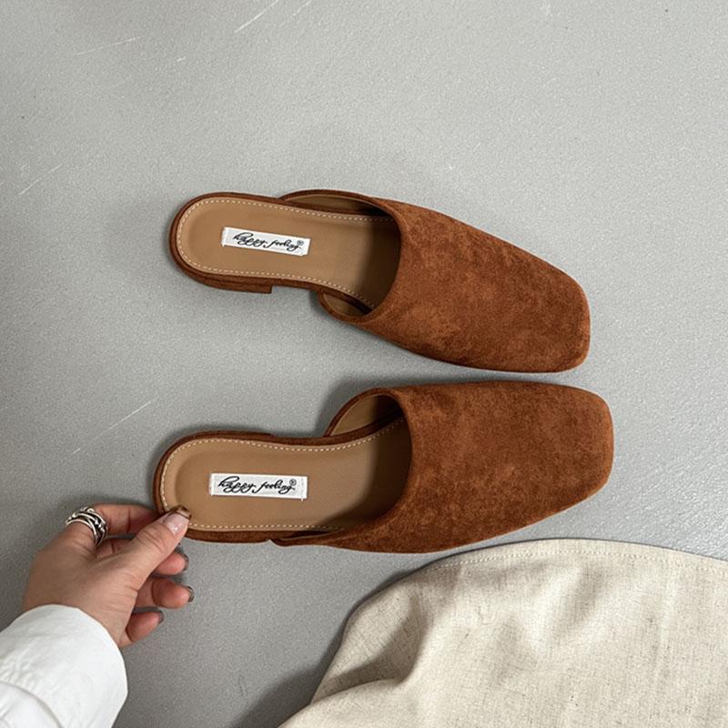 Fashion Luxury Flats Slippers Shoes For Women Mules Summer Spring Fashion Square Toe Ladies Flats Slippers Female Slides Sandals Shoes