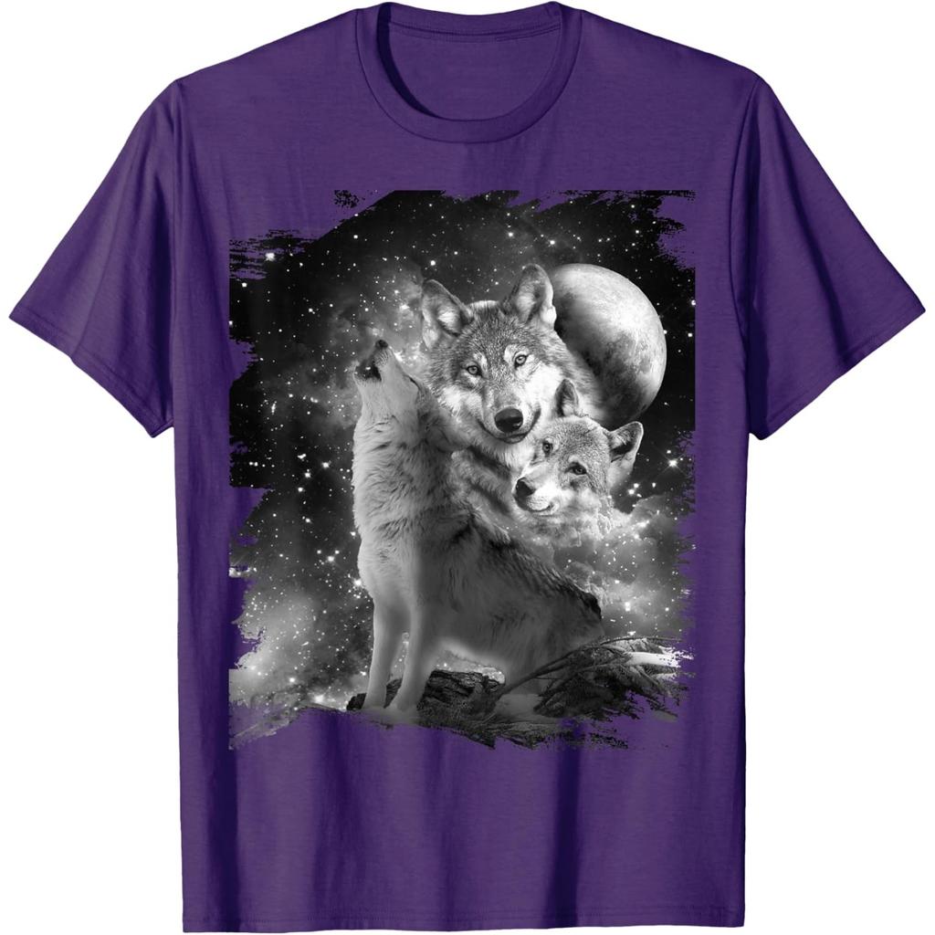 Wolf Family Howling Graphic Tee Black White Print Casual Round Neck Tshirt For Men
