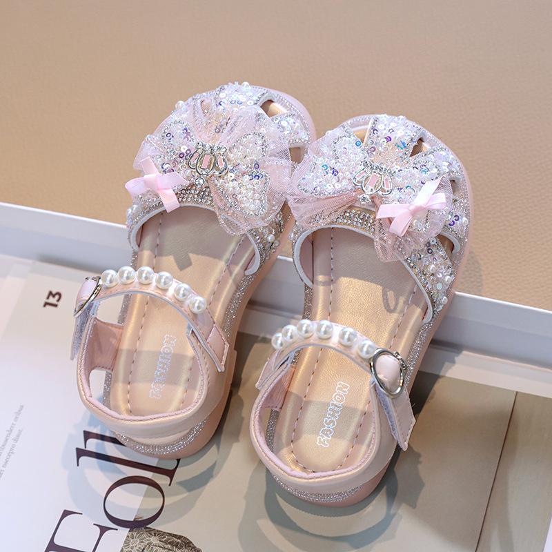 Girls Shoes Children's Bag Head Sandals 2025 New Summer Princess Baby Girl Summer Crystal Soft-soled Sandals