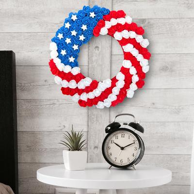 Independence Day Pu Rose Wreath Door Hanging, Independence Day Decorations Family Holiday Dress Up Props