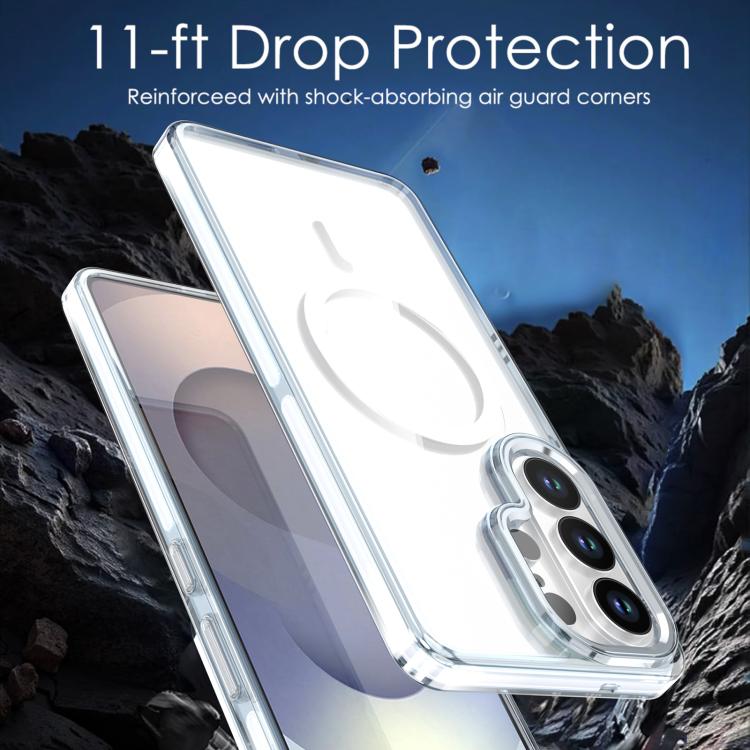 Two-color Transparent Magnetic Phone Case For Samsung Galaxy S26 Ultra 5G, TPU+Acrylic Metal Buttons Raised Bezel Anti-Scratch Protective Cover