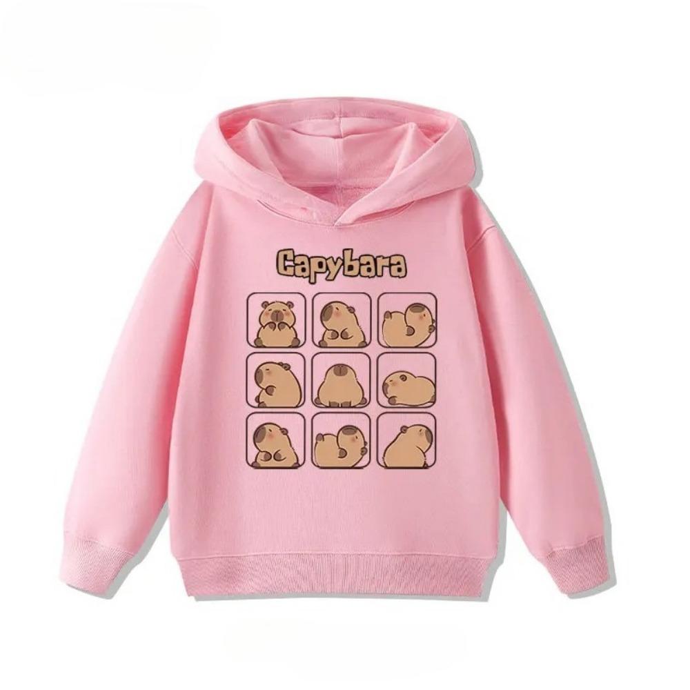 Cartoon Cute Capybara Print Children's Hooded Hoodies Sweatshirt Casual Fashion Boy Girl Clothes Kid Fleece Pullover Autumn