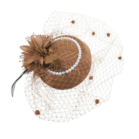 Vintage Style Pillbox Hat with Faux Pearls Mesh Feather Decor Hair Topper Headwear Weddings Events Hair Accessories