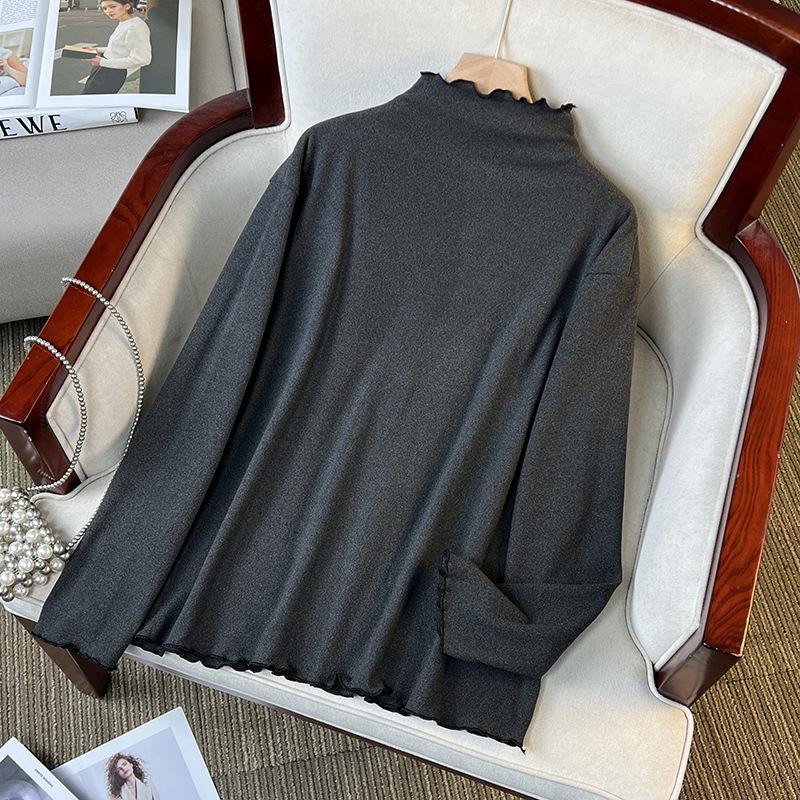 

Women s Plus Size High-End Half-High Collar Base Shirt - Trendy Slimming Top for 200-300 Jin 3XL серый