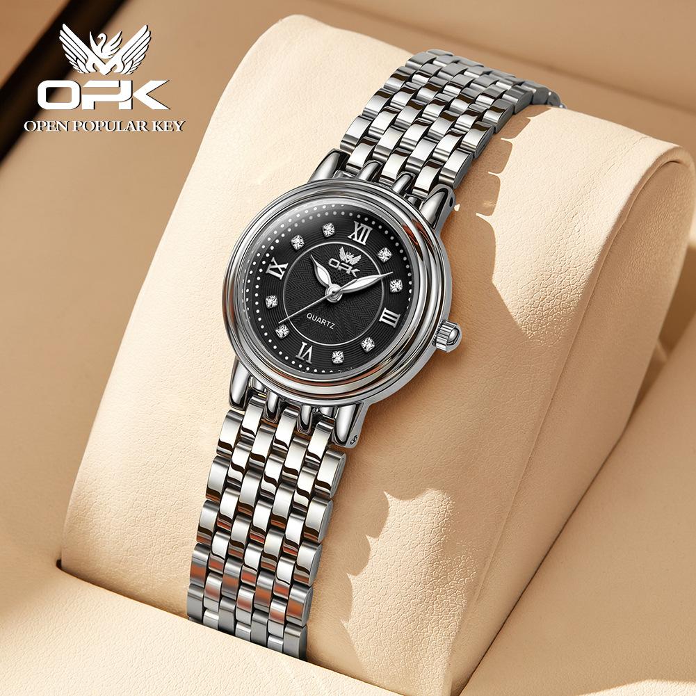 OPK Brand Couple Luminous Diamond Scale Exquisite Men's and Women's Trend Quartz Watch Women's Leisure Steel Belt Waterproof Watch