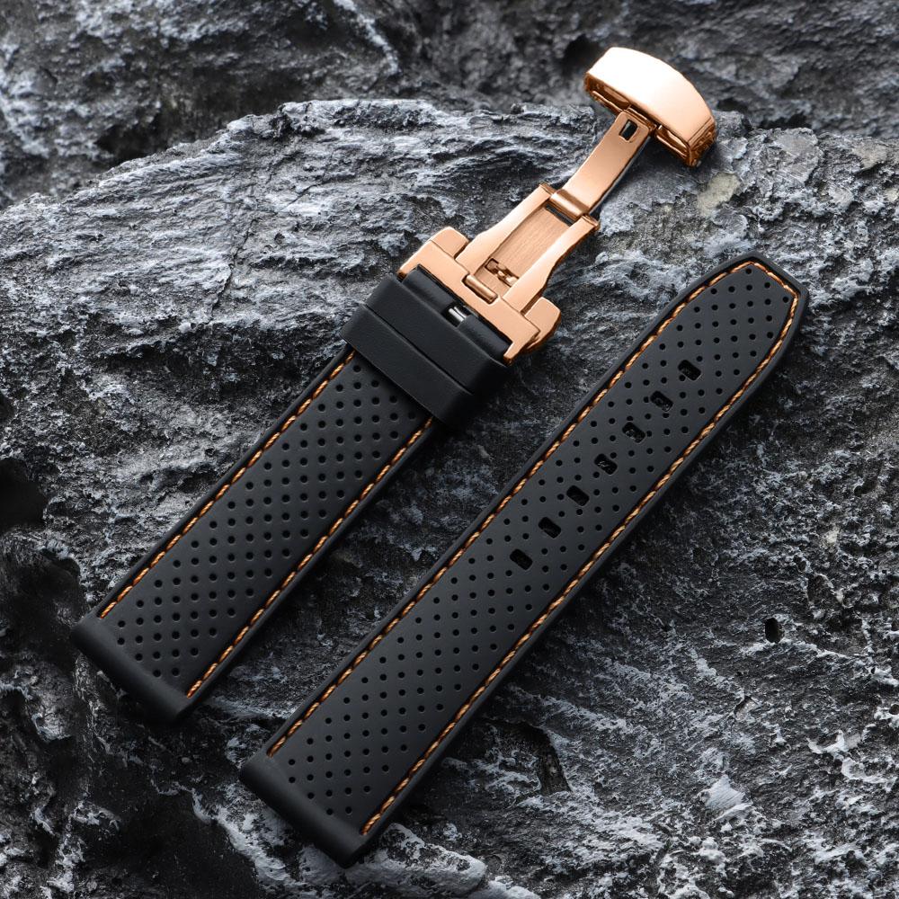 20mm 22mm Premium Silicone Watch Band Butterfly Buckle Waterproof Soft Rubber Strap Breathable Strap Replacement Universal Watch