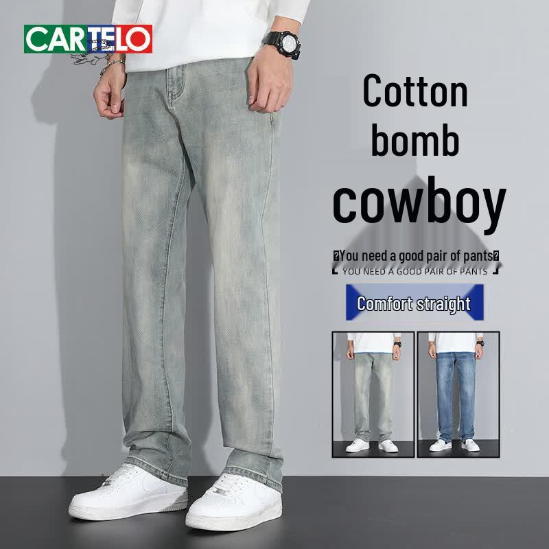 CARTELO Men's Loose Straight Fit Thermal Denim Jeans