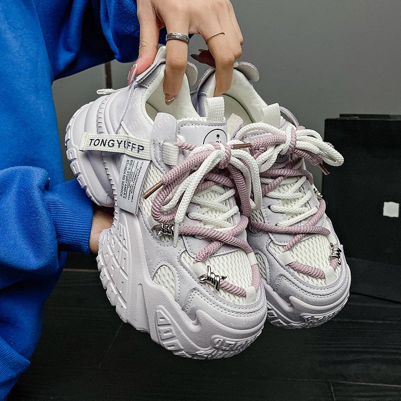 

Новая женская обувь на толстой подошве, пара шнурков, сетчатая дышащая обувь для бега, спорта и отдыха 40 фиолетовый