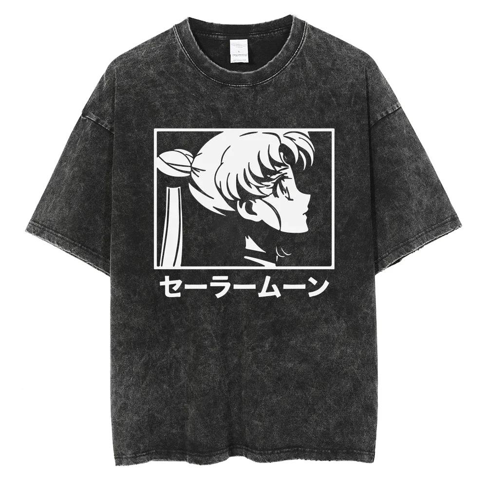 

Sailor Moon Anime Printed Tshirt Mens and Womens Washed Tshirt High Quality Vintage Cotton Tshirt Harajuku YK Tops XL