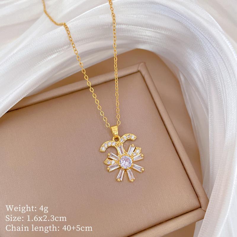 Copper Micro-Inlaid Necklace Women'S Copper Micro-Inlaid Real Gold Electroplating Simple And Exquisite Collarbone Chain Neck Chain