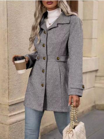 Amazon 2025 cross-border European and American foreign trade women's clothing autumn and winter temperament slim lapel button woolen coat coat