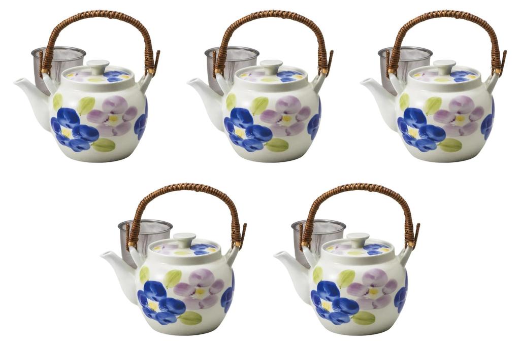 Set of 5 rotating flower 8 teapots x cm 1400 Arita ware teapots Made in China Setomonohonpo Two-color U-shaped No. [15.3 14.5 cc]
