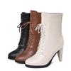 European & American Pointed Toe Lace-up Women's High Heel Ankle Boots, Autumn/Winter Plus Size, Sizes 34-45.