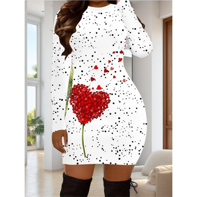 Langarm Elegant Mode Damen Minikleider Ganzjahres 3D Gedruckt Straße Damenkleid