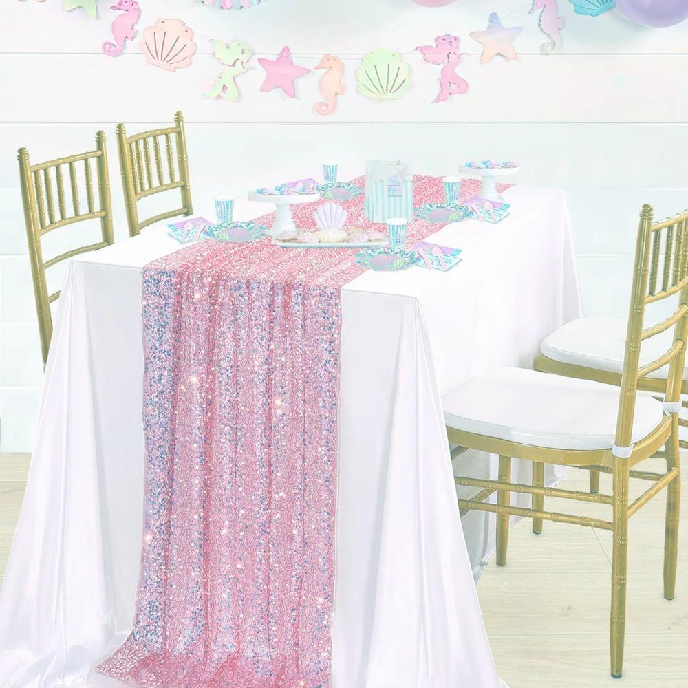 Rectangular Mermaid Theme Table Runner Glitter Table Cloth  Birthday Party