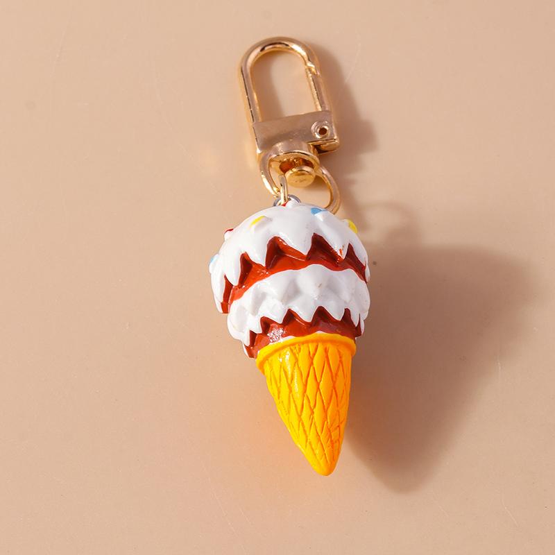 Cute Resin Ice Cream Keychain Simulated Food Key Ring Pendant for Women Girls Handbag Decor DIY Handmade Jewelry Gift