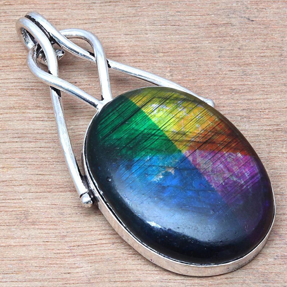 Necklace Multi Labradorite Gemstone Handmade Antique Silver Jewelry 2.25"
